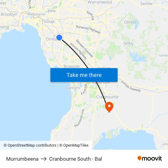 Murrumbeena to Cranbourne South - Bal map