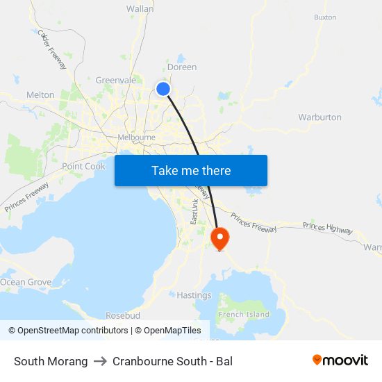 South Morang to Cranbourne South - Bal map