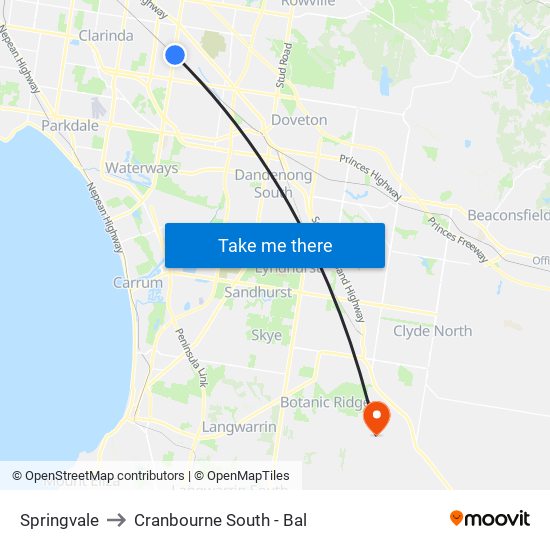 Springvale to Cranbourne South - Bal map