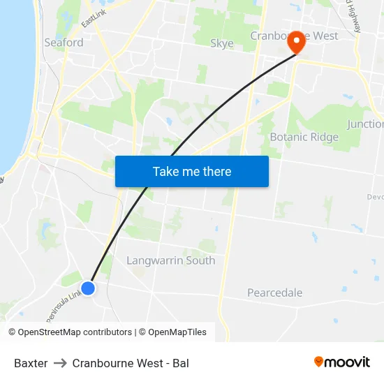 Baxter to Cranbourne West - Bal map
