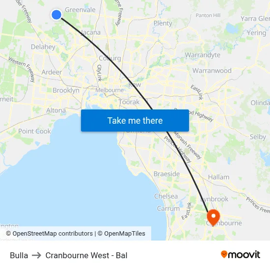 Bulla to Cranbourne West - Bal map