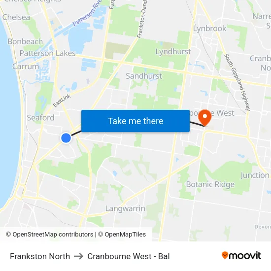 Frankston North to Cranbourne West - Bal map