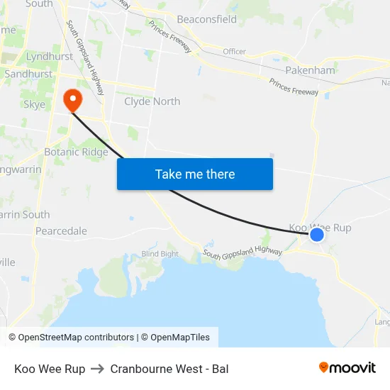 Koo Wee Rup to Cranbourne West - Bal map