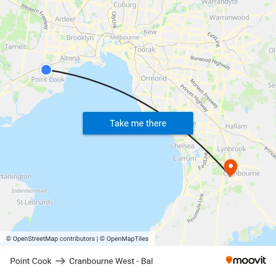 Point Cook to Cranbourne West - Bal map