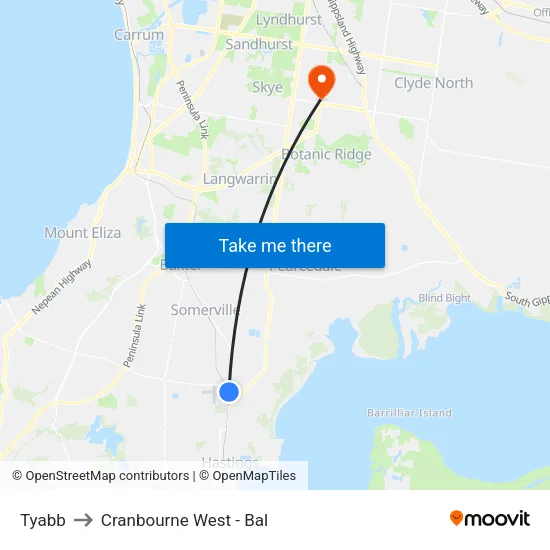 Tyabb to Cranbourne West - Bal map