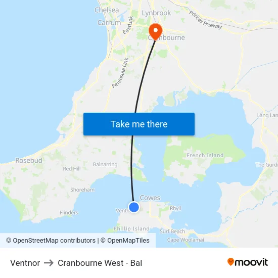 Ventnor to Cranbourne West - Bal map