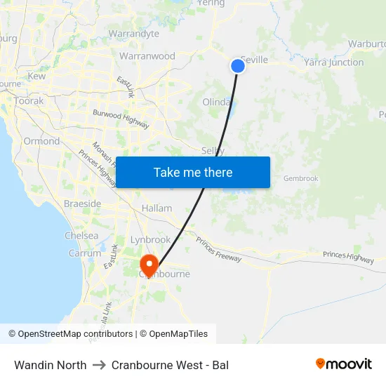 Wandin North to Cranbourne West - Bal map