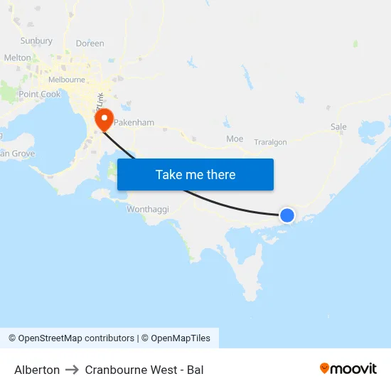Alberton to Cranbourne West - Bal map