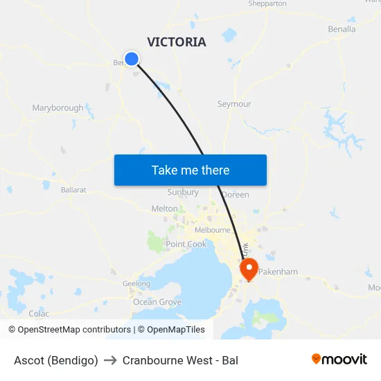 Ascot (Bendigo) to Cranbourne West - Bal map