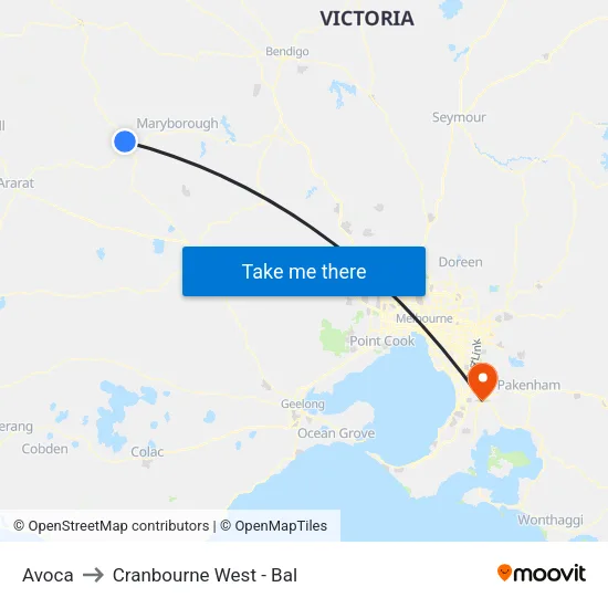 Avoca to Cranbourne West - Bal map