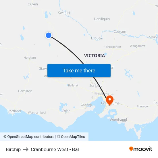 Birchip to Cranbourne West - Bal map