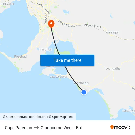 Cape Paterson to Cranbourne West - Bal map