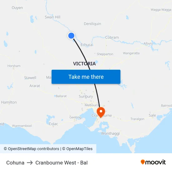 Cohuna to Cranbourne West - Bal map