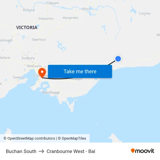 Buchan South to Cranbourne West - Bal map