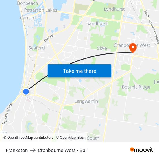 Frankston to Cranbourne West - Bal map