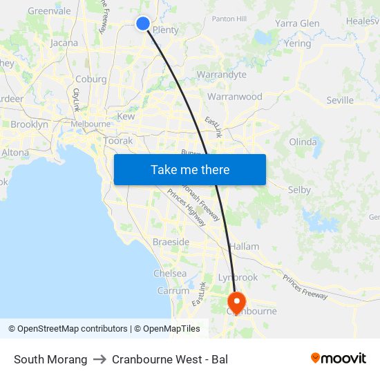 South Morang to Cranbourne West - Bal map