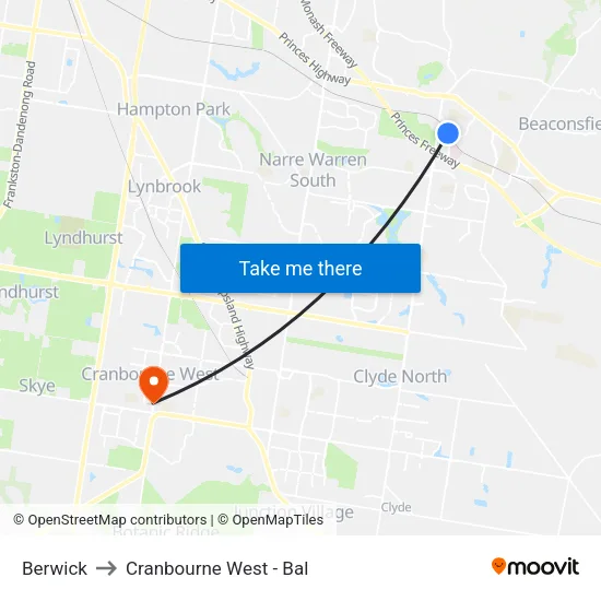 Berwick to Cranbourne West - Bal map