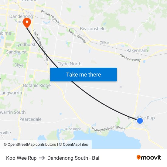 Koo Wee Rup to Dandenong South - Bal map