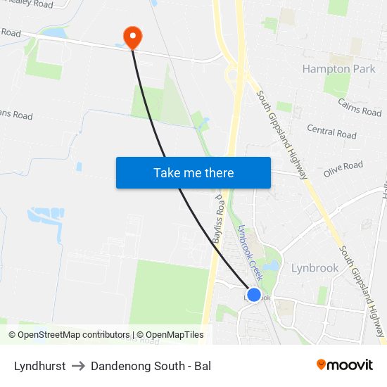 Lyndhurst to Dandenong South - Bal map