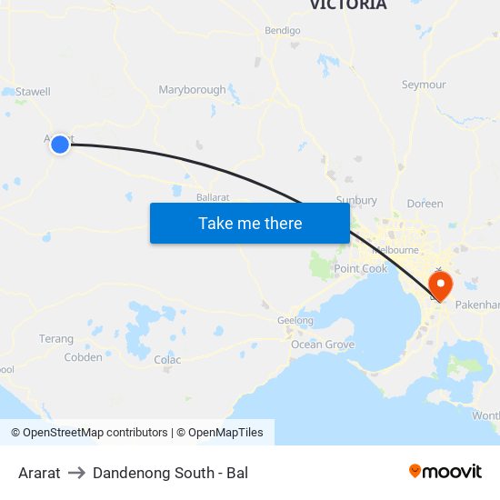 Ararat to Dandenong South - Bal map