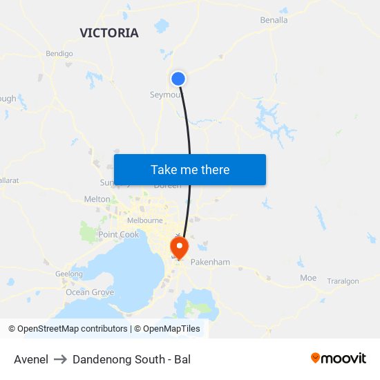 Avenel to Dandenong South - Bal map