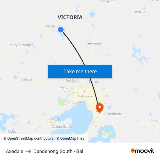 Axedale to Dandenong South - Bal map