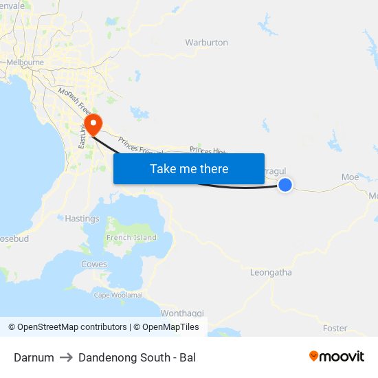 Darnum to Dandenong South - Bal map