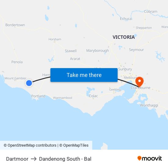 Dartmoor to Dandenong South - Bal map