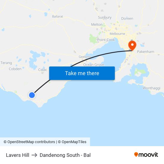 Lavers Hill to Dandenong South - Bal map