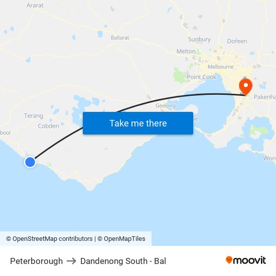 Peterborough to Dandenong South - Bal map