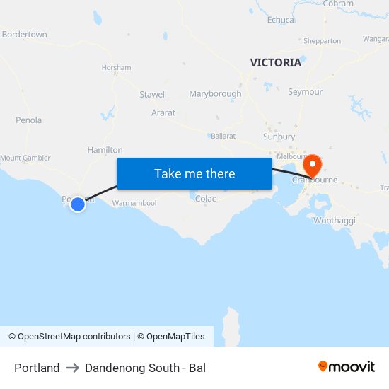 Portland to Dandenong South - Bal map