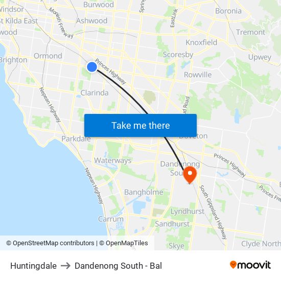 Huntingdale to Dandenong South - Bal map