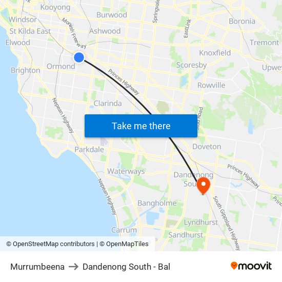 Murrumbeena to Dandenong South - Bal map