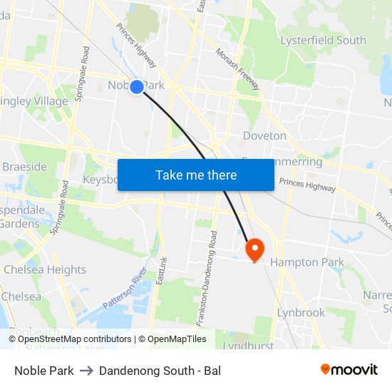 Noble Park to Dandenong South - Bal map