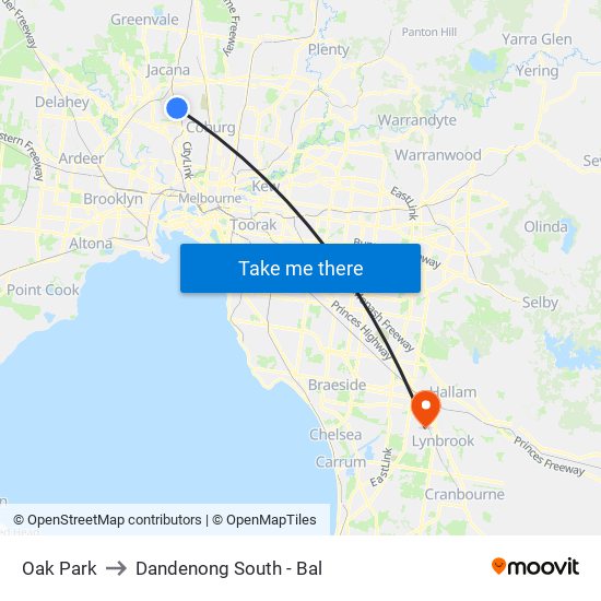 Oak Park to Dandenong South - Bal map