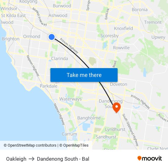 Oakleigh to Dandenong South - Bal map