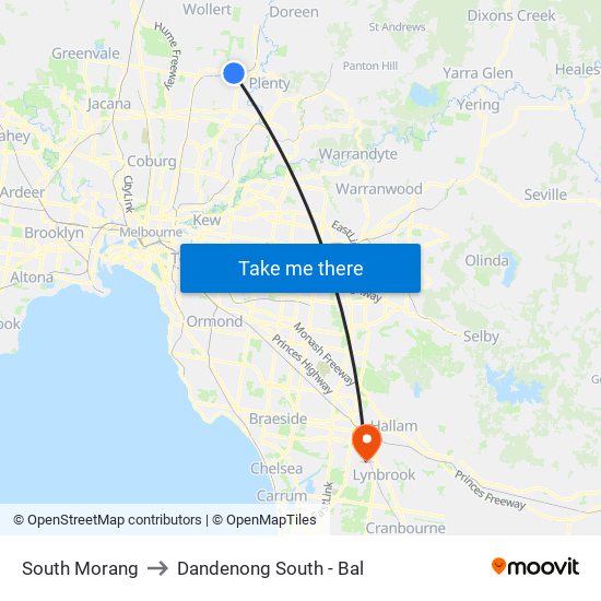 South Morang to Dandenong South - Bal map