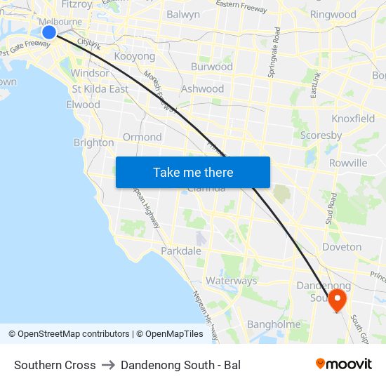 Southern Cross to Dandenong South - Bal map