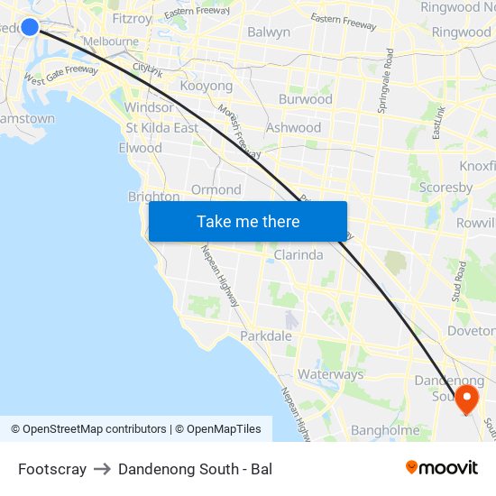 Footscray to Dandenong South - Bal map