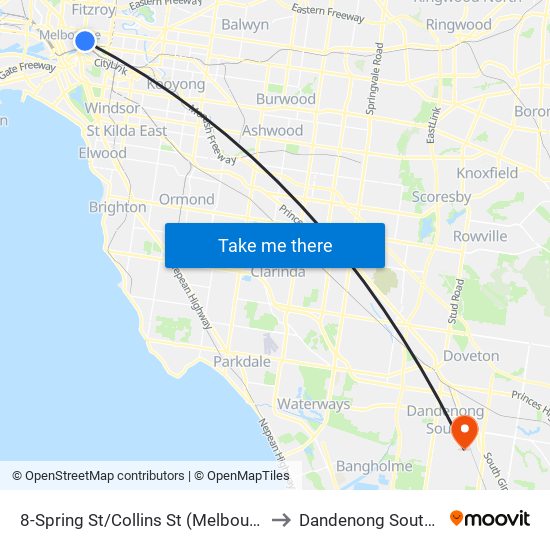 8-Spring St/Collins St (Melbourne City) to Dandenong South - Bal map