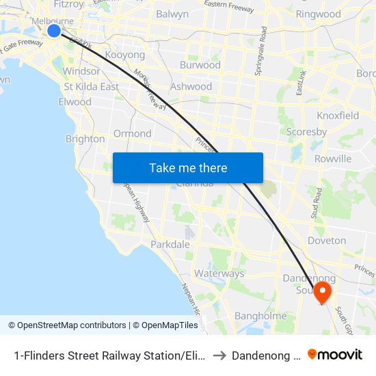 1-Flinders Street Railway Station/Elizabeth St (Melbourne City) to Dandenong South - Bal map