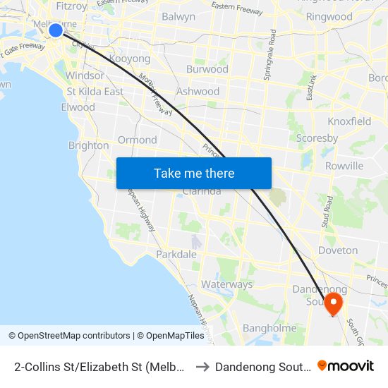 2-Collins St/Elizabeth St (Melbourne City) to Dandenong South - Bal map