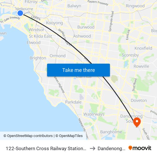 122-Southern Cross Railway Station/Spencer St (Melbourne City) to Dandenong South - Bal map