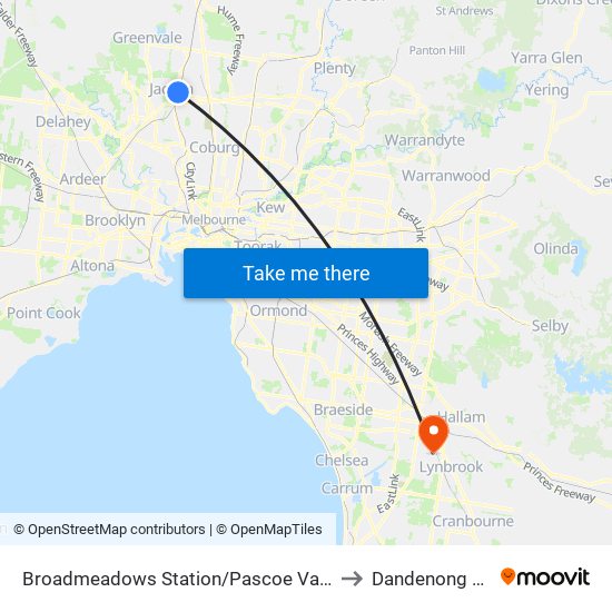 Broadmeadows Station/Pascoe Vale Rd (Broadmeadows) to Dandenong South - Bal map