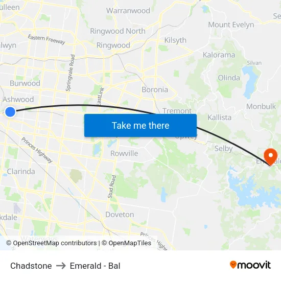 Chadstone to Emerald - Bal map