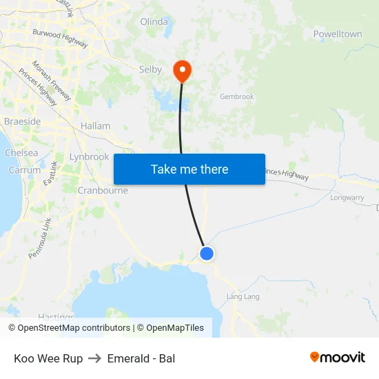 Koo Wee Rup to Emerald - Bal map