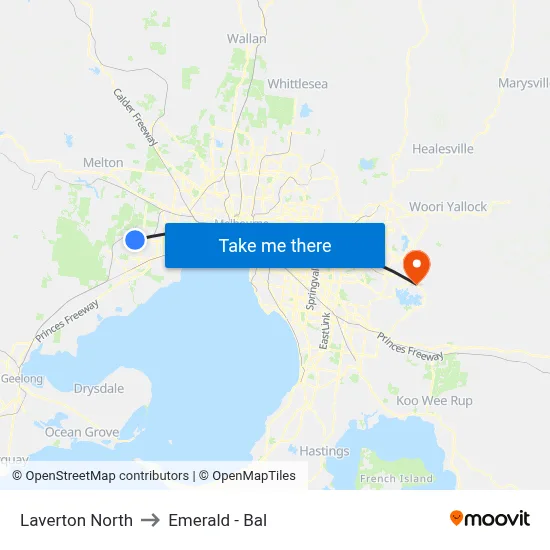 Laverton North to Emerald - Bal map