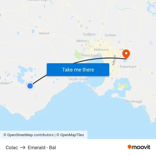 Colac to Emerald - Bal map