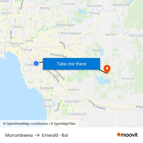 Murrumbeena to Emerald - Bal map