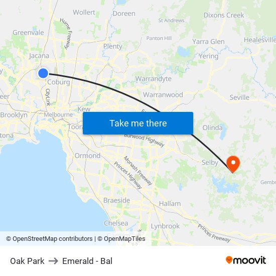 Oak Park to Emerald - Bal map